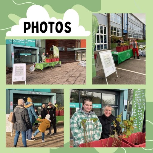 Collage containing photographs at SMB College Group's Stephenson Campus for one of the locations of the Free Tree Scheme 2023.