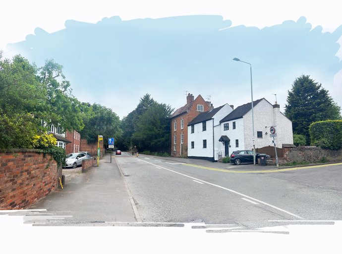 Artist’s impression of London Road, leaving the village – this is not a precise representation of what the finished area will look like and could be subject to change