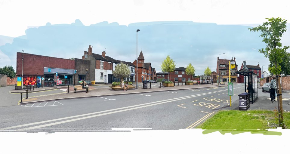 A computer generated image of how Kegworth's Market Place will look after public consultation on the Public Realm Project.