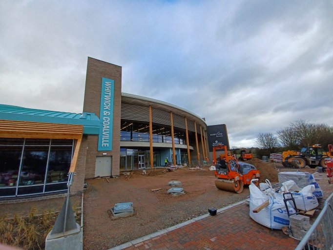 A photo of the progress ouside the Whitwick and Coalville Leisure Centre in December 2021.