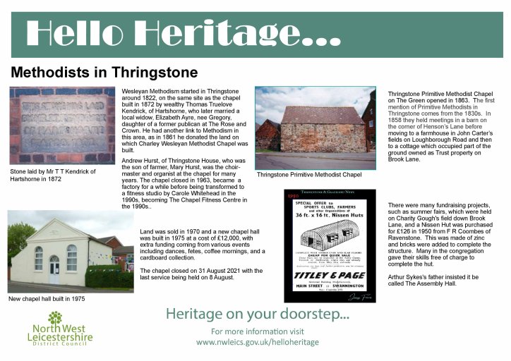 New board for 2023 Hello Heritage detailing the Methodist chapels in Thringstone.
