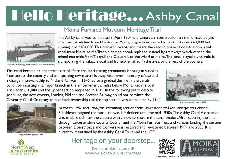 New Hello Heritage boards for 2023 - Ashby Canal, Moira Furnace Museum Heritage Trail