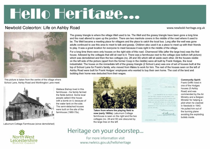 New Hello Heritage boards for 2023 detailing Life on Ashby Road, Newbold Coleorton