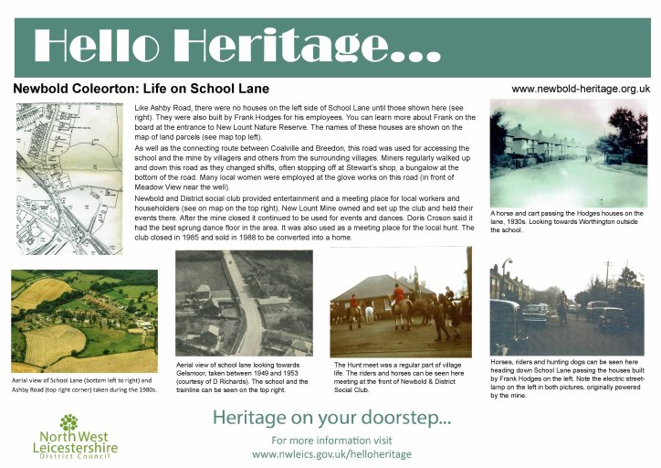 New Hello Heritage boards for 2023 detailing Life on School Lane, Newbold Coleorton