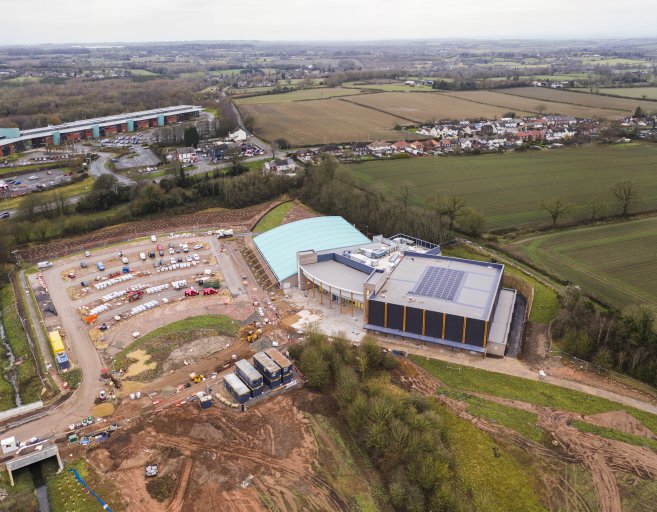 An aerial shot of the progress of the Whitwick and Coalville Leisure Centre in December 2021.