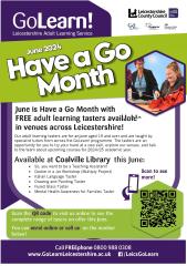 Flyer with Coalville Library Classes in June 24