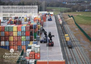 Containers and railway front cover of NW Leics Economic Growth Paln 2022-2025
