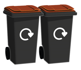 Two brown lidded garden waste bins