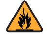 Fire hazard symbol showing a yellow triangle with flames inside